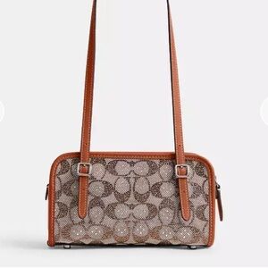 Authentic Coach Swing Zip Bag 20 In Crystal Signature Jacquard